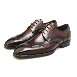 Brown Leather Oxford Wingtip Brogue Shoes for Men