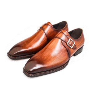 Tan Leather Single Monk Strap Shoes for Men